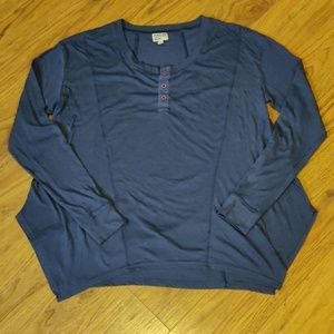 GUC Blue L/S Henley with handkerchief hem